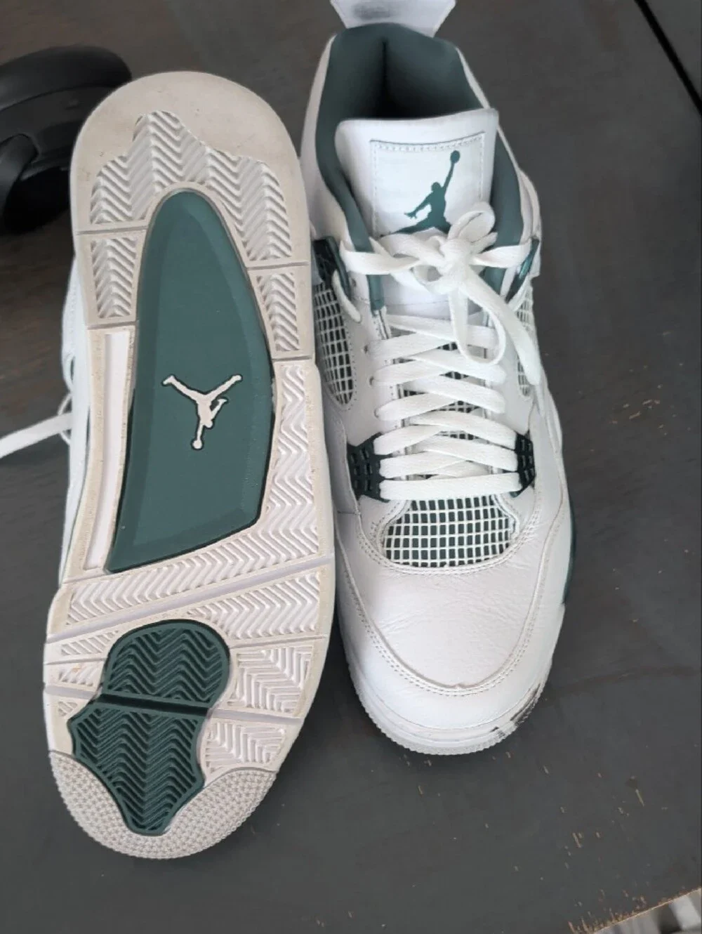 Jordan Men’s White Sneakers with Dark Green Accents